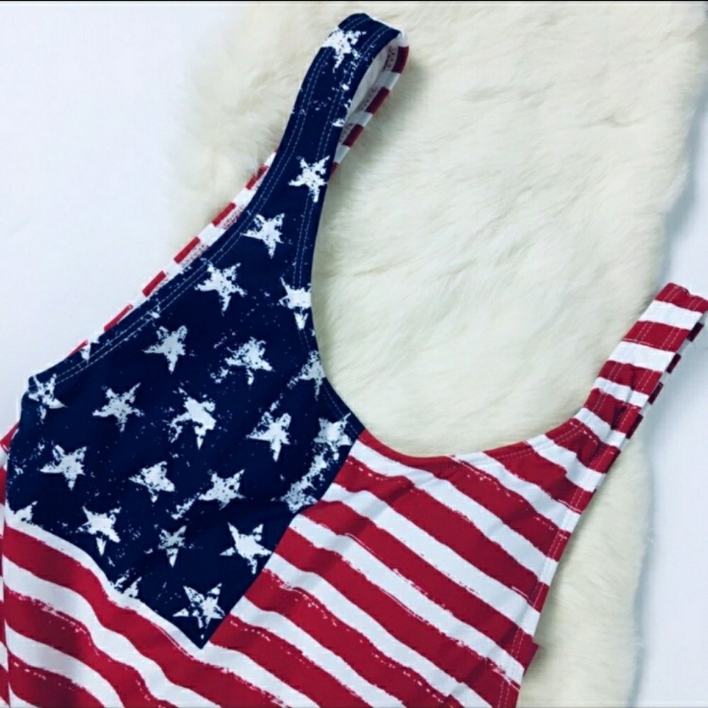American Flag Red White and Blue One Piece Swim - Picture 3 of 5